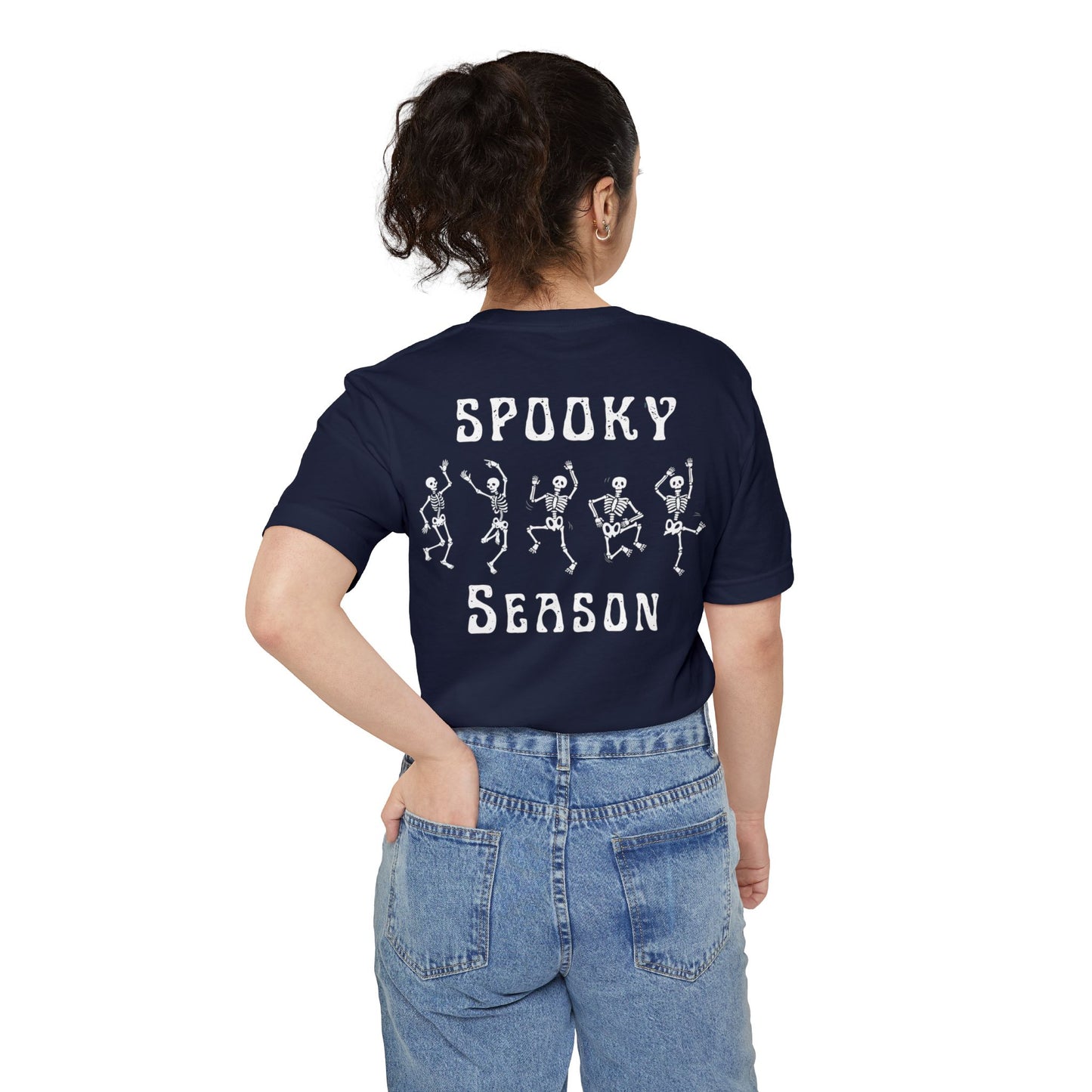 Spooky Season Dancing Skeletons Pocket Tee – Unisex Airlume Cotton