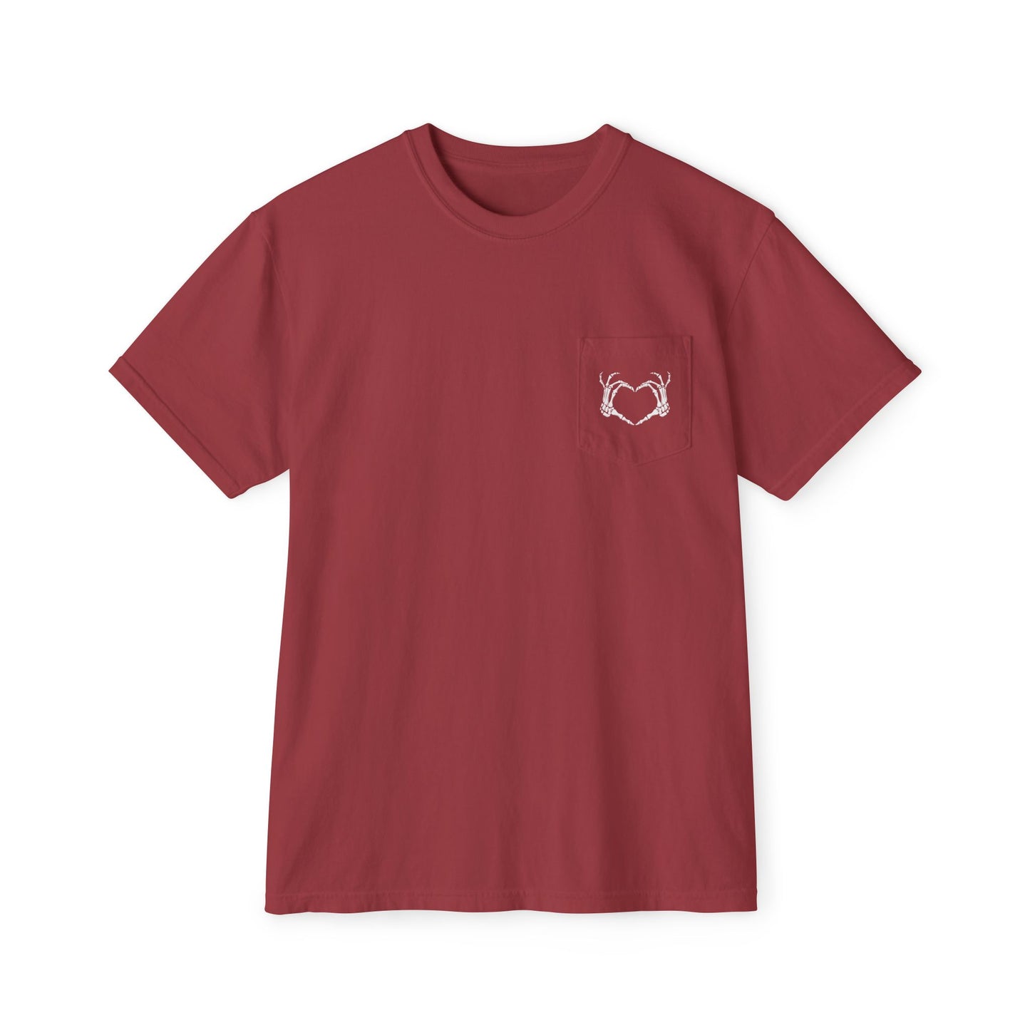 Haunted by My Graveyard Skeleton Hand & Webbed Books Tee – Comfort Colors 6030 Pocket t-shirt