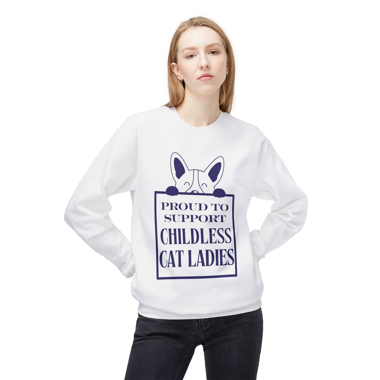 Proud to Support Childless Cat Ladies Unisex Midweight Softstyle Fleece Crewneck Sweatshirt