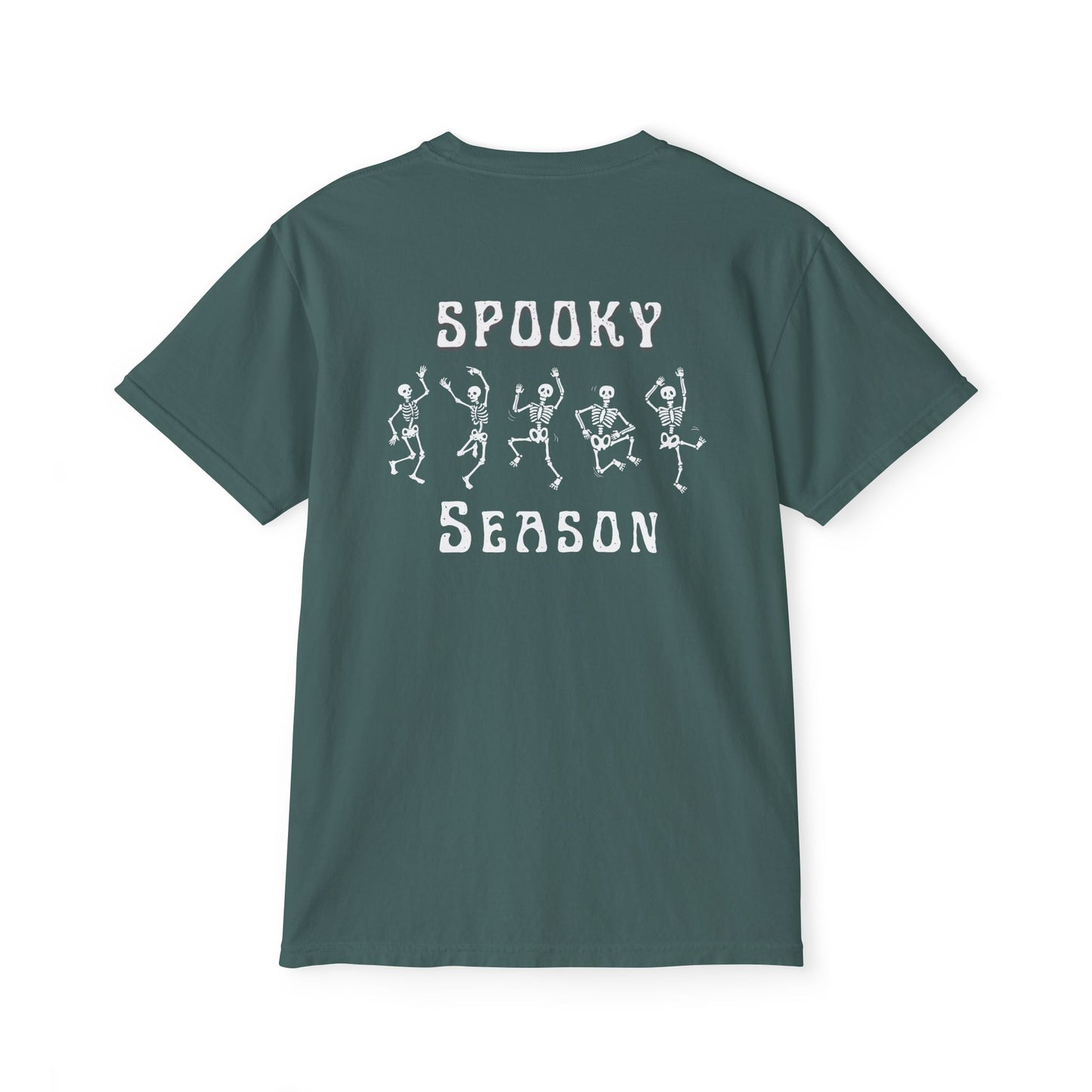 Spooky Season Skeleton Hand & Dancing Skeletons Pocket Tee – Comfort Colors 6030