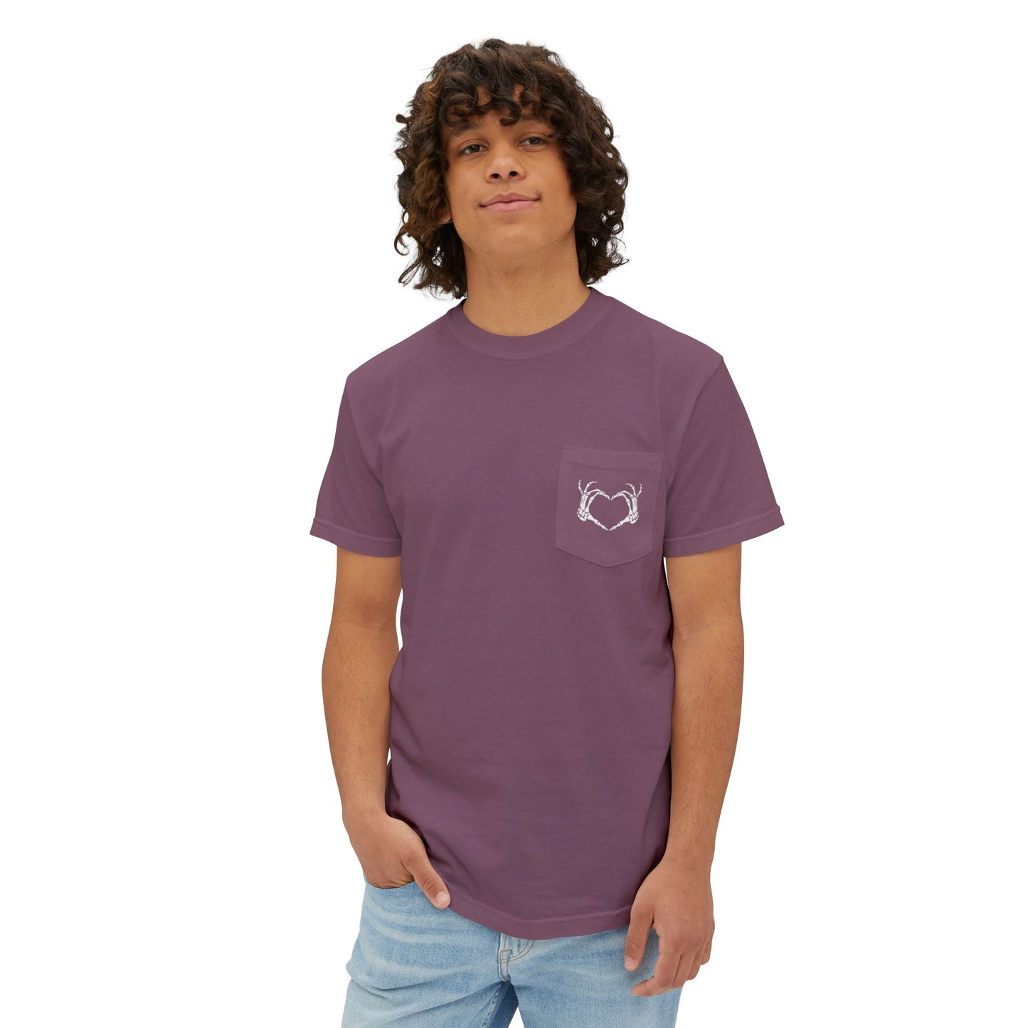 Haunted by My Graveyard Skeleton Hand & Webbed Books Tee – Comfort Colors 6030 Pocket t-shirt