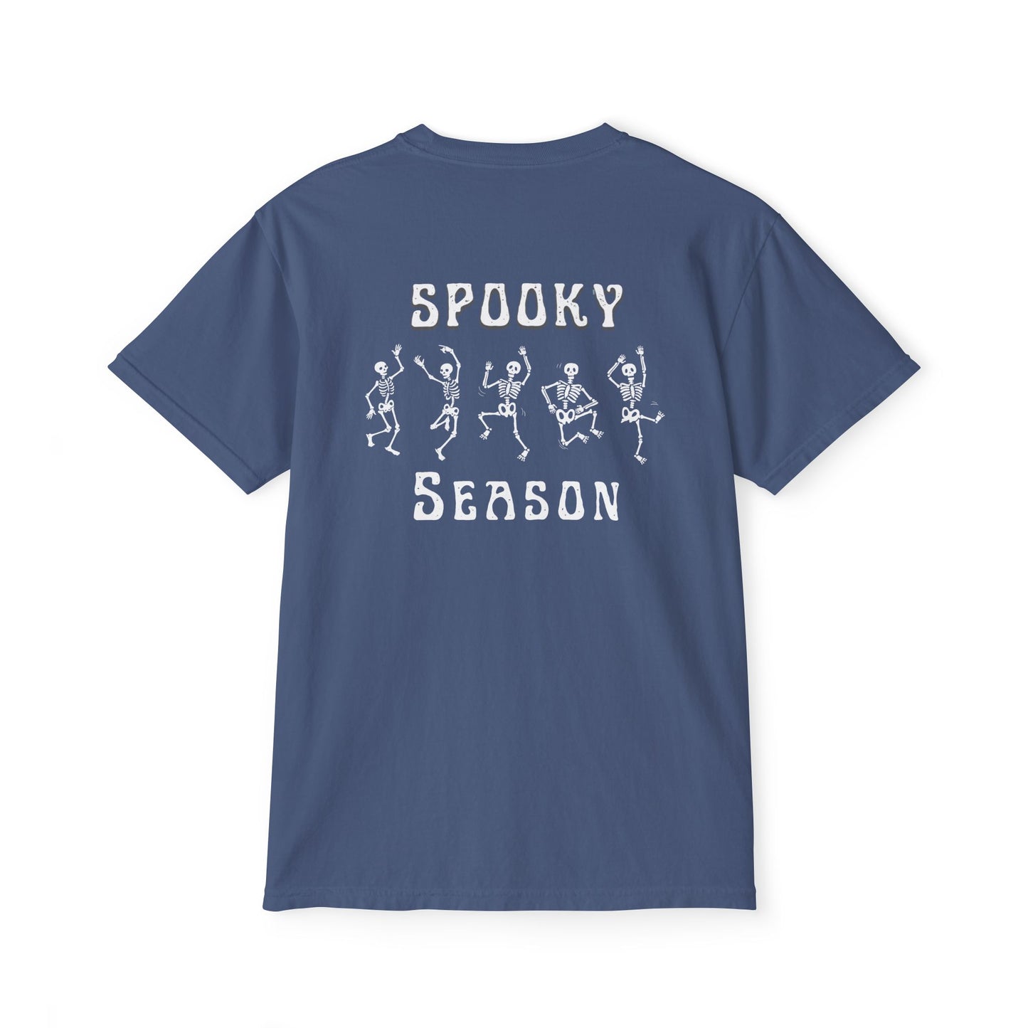 Spooky Season Skeleton Hand & Dancing Skeletons Pocket Tee – Comfort Colors 6030