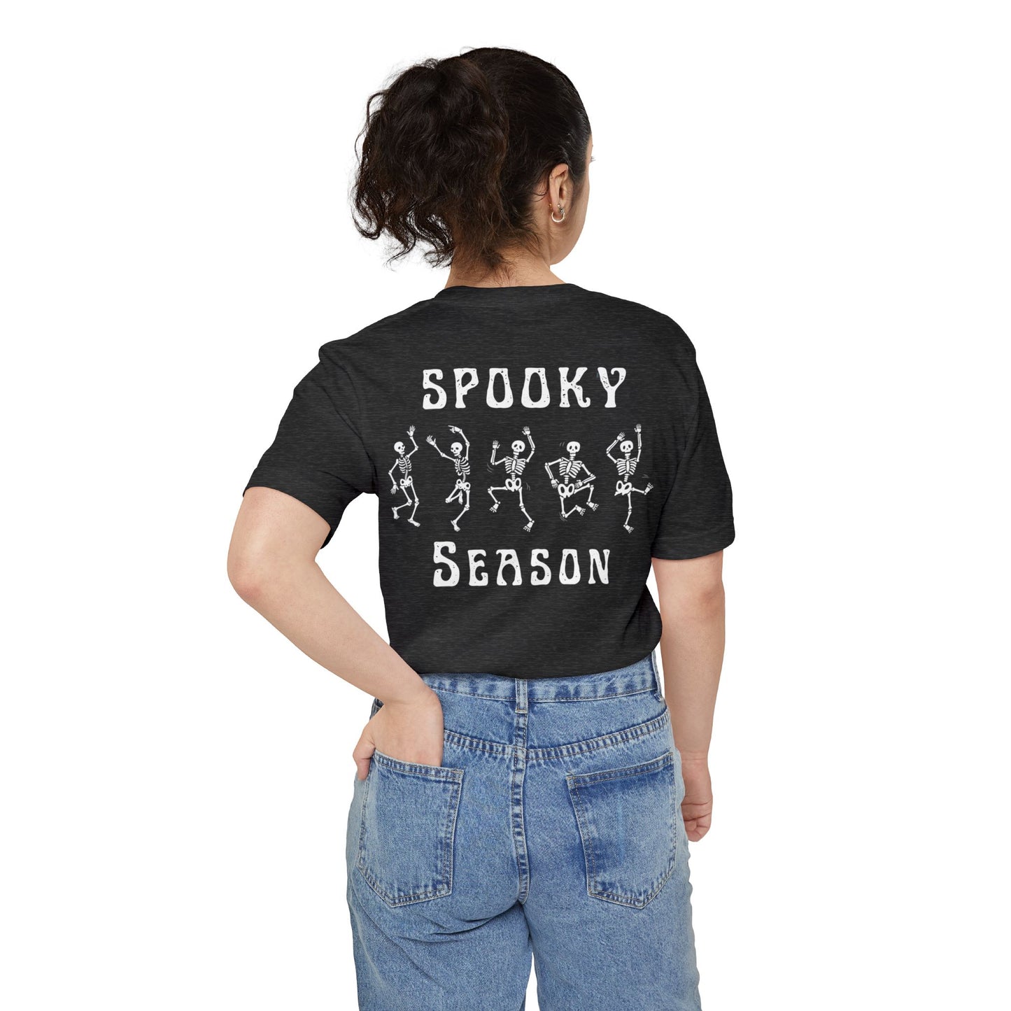 Spooky Season Dancing Skeletons Pocket Tee – Unisex Airlume Cotton