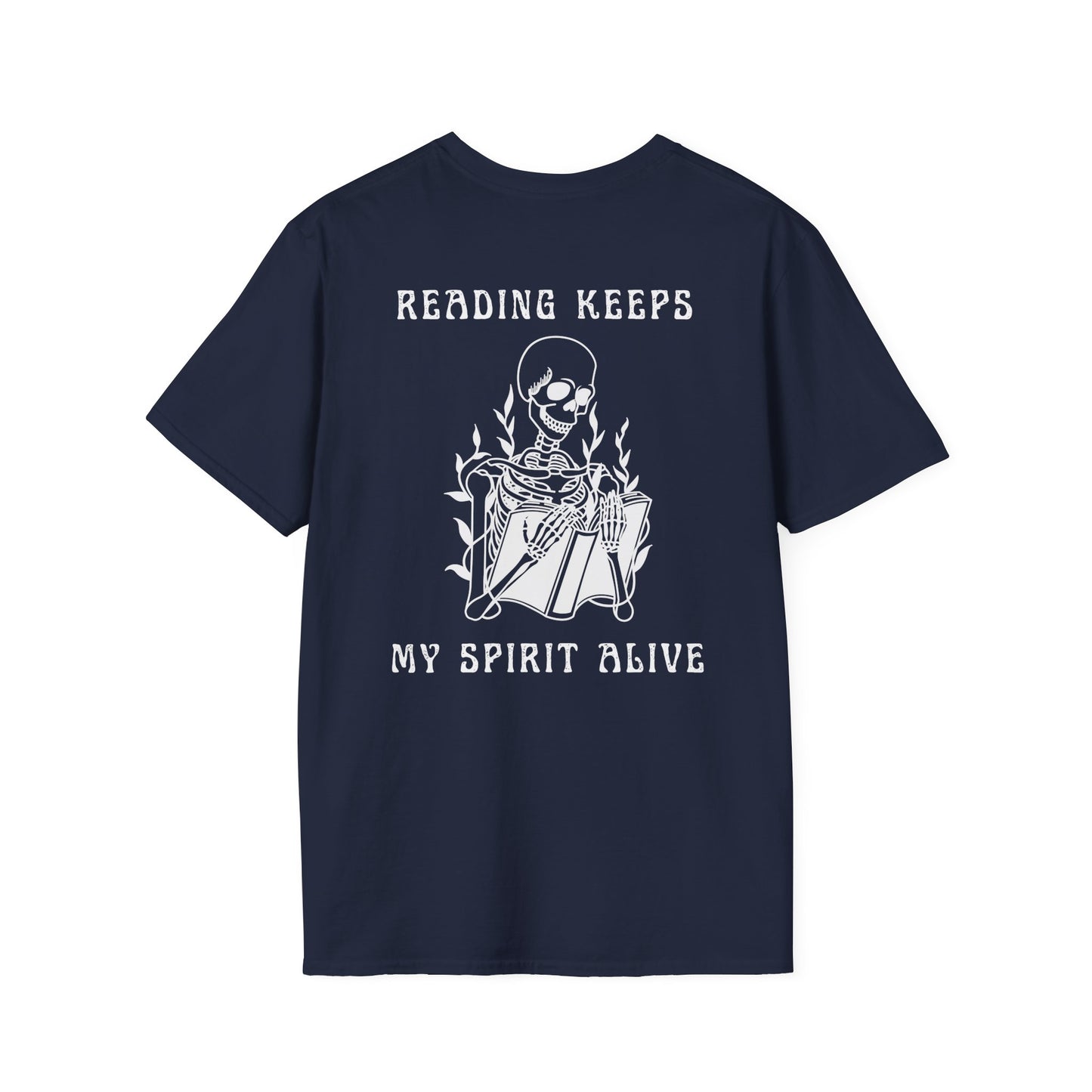 Reading Keeps My Spirit Alive Skeleton Tee – Spooky & Stylish Collection