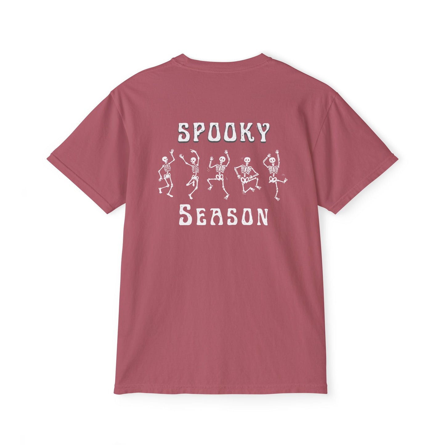 Spooky Season Skeleton Hand & Dancing Skeletons Pocket Tee – Comfort Colors 6030