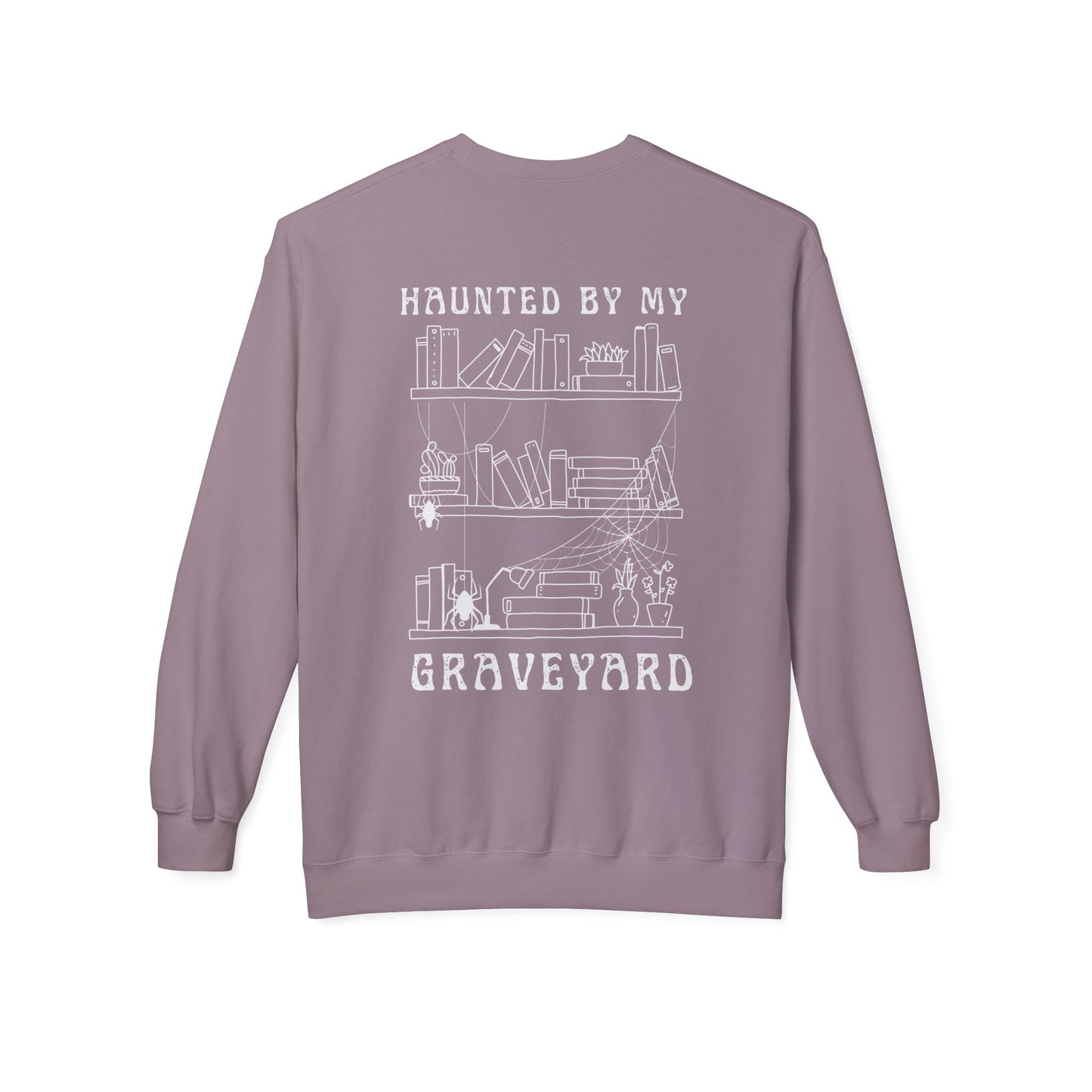 Haunted by My Graveyard Skeleton Hand & Webbed Books Sweatshirt – Unisex Gildan SF000
