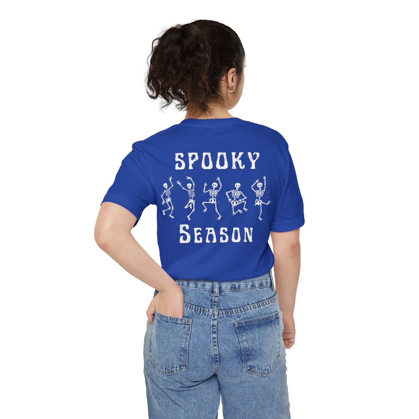 Spooky Season Dancing Skeletons Pocket Tee – Unisex Airlume Cotton