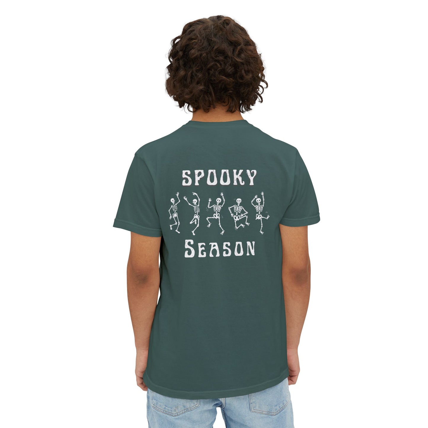 Spooky Season Skeleton Hand & Dancing Skeletons Pocket Tee – Comfort Colors 6030