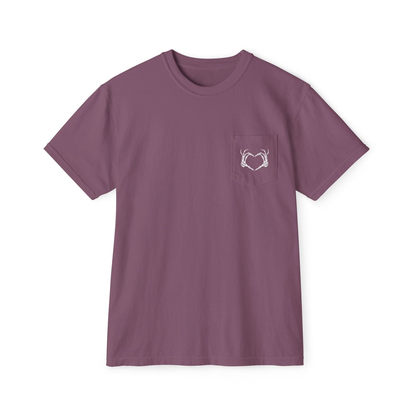 Haunted by My Graveyard Skeleton Hand & Webbed Books Tee – Comfort Colors 6030 Pocket t-shirt