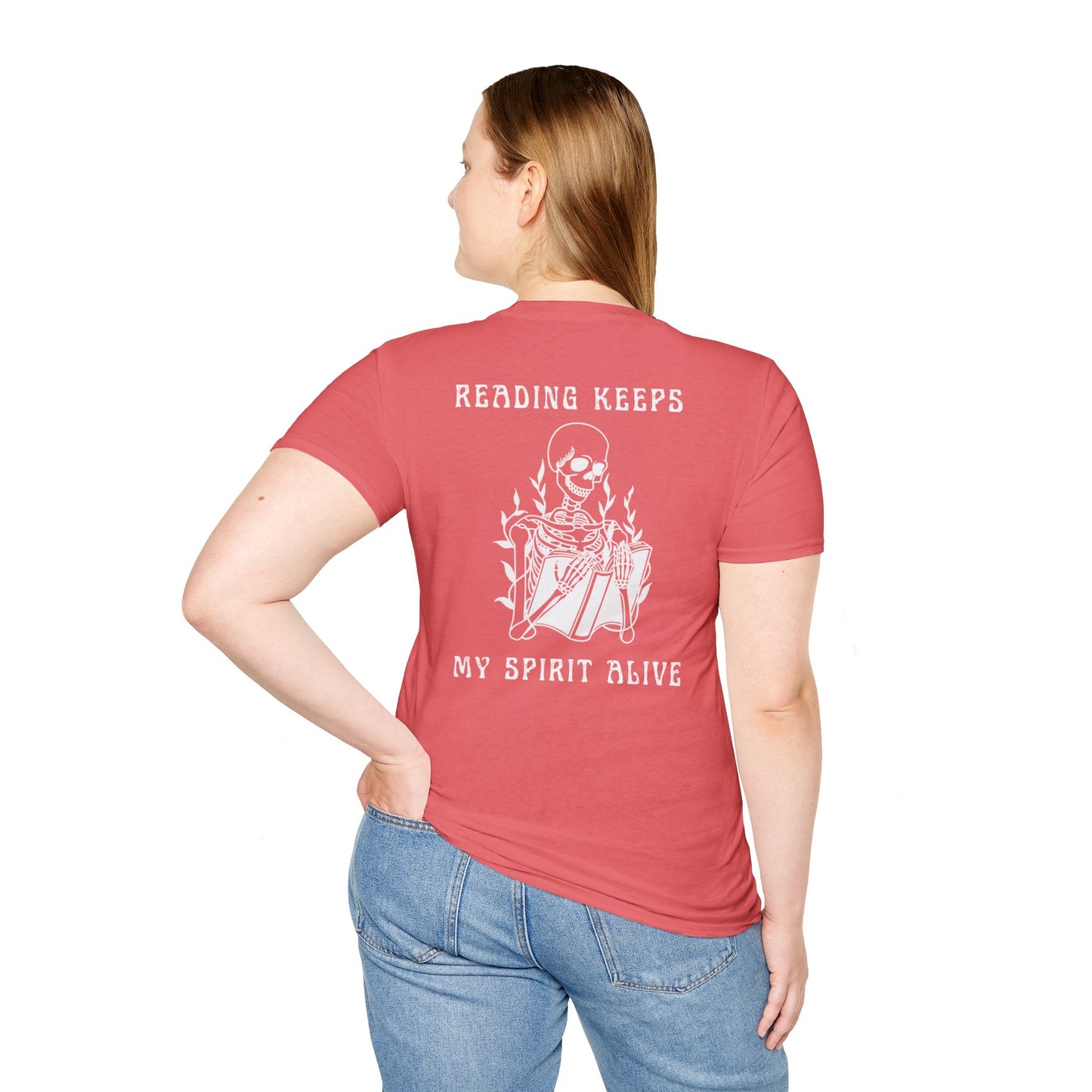 Reading Keeps My Spirit Alive Skeleton Tee – Spooky & Stylish Collection