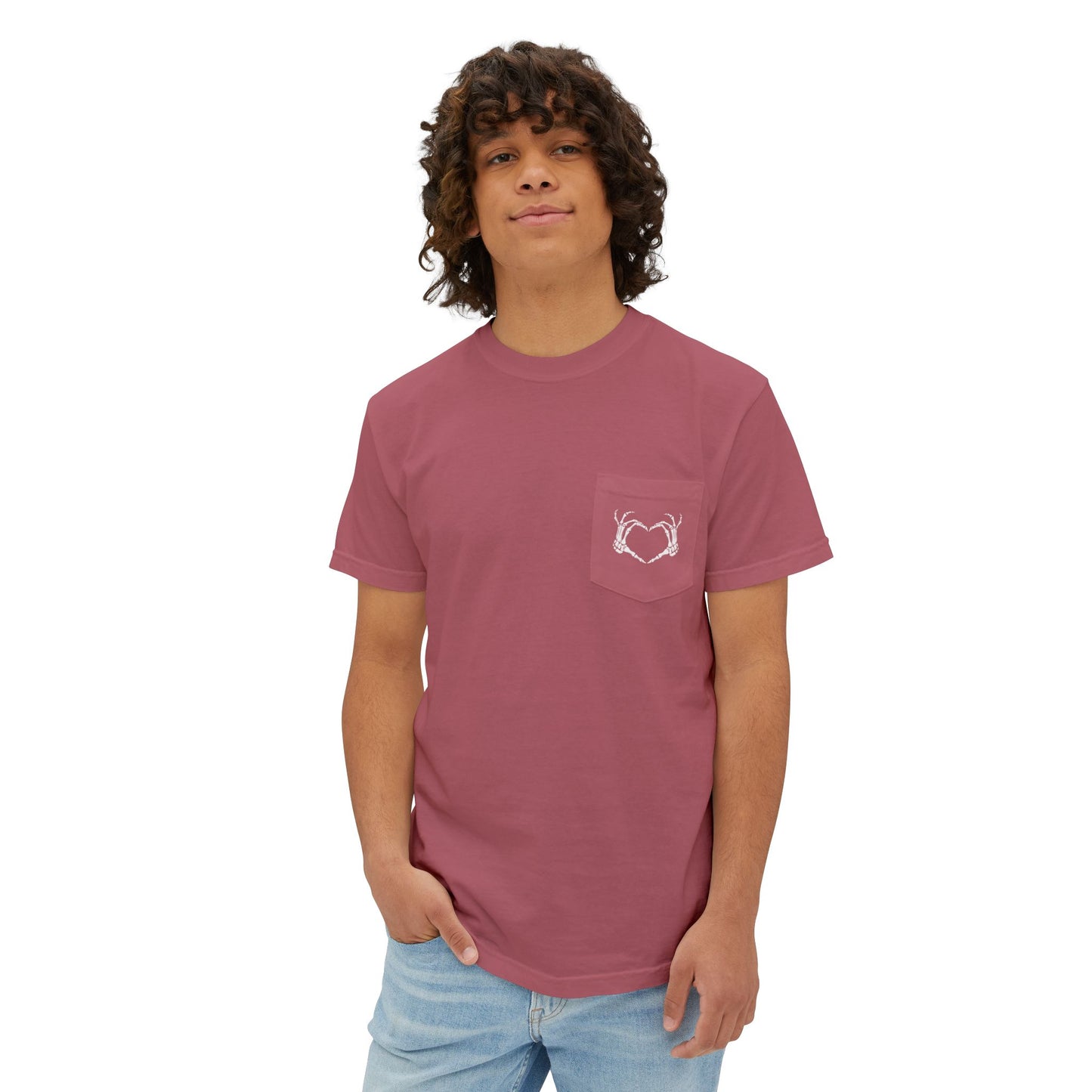 Haunted by My Graveyard Skeleton Hand & Webbed Books Tee – Comfort Colors 6030 Pocket t-shirt