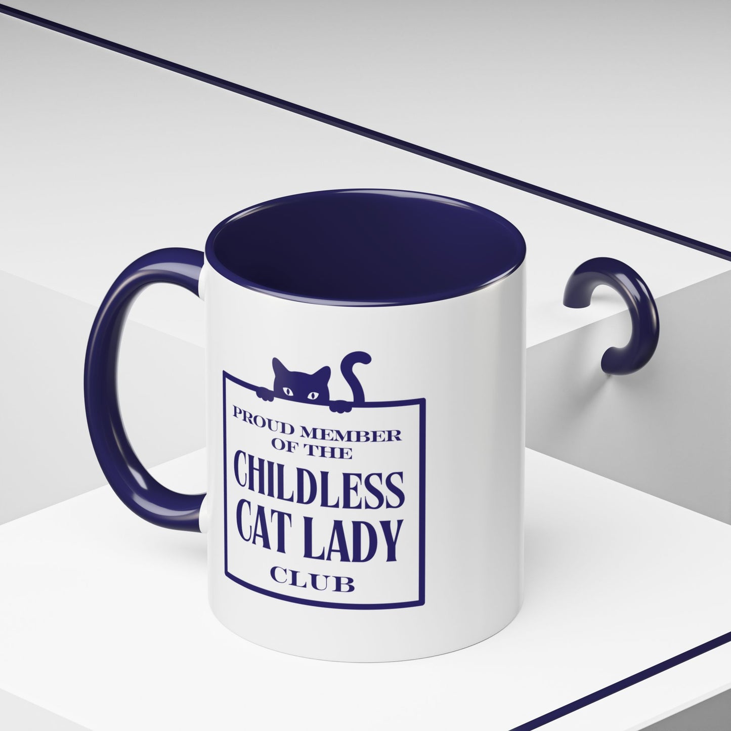 Proud Member of the Childless Cat Lady Club Navy Accent Coffee Mug