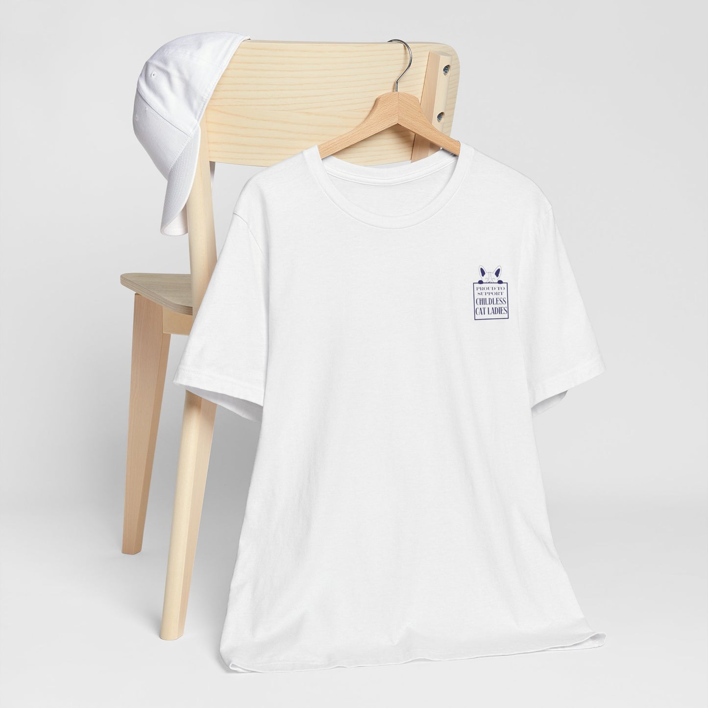 'Proud to Support Childless Cat Ladies.' Unisex Jersey Short Sleeve Tee