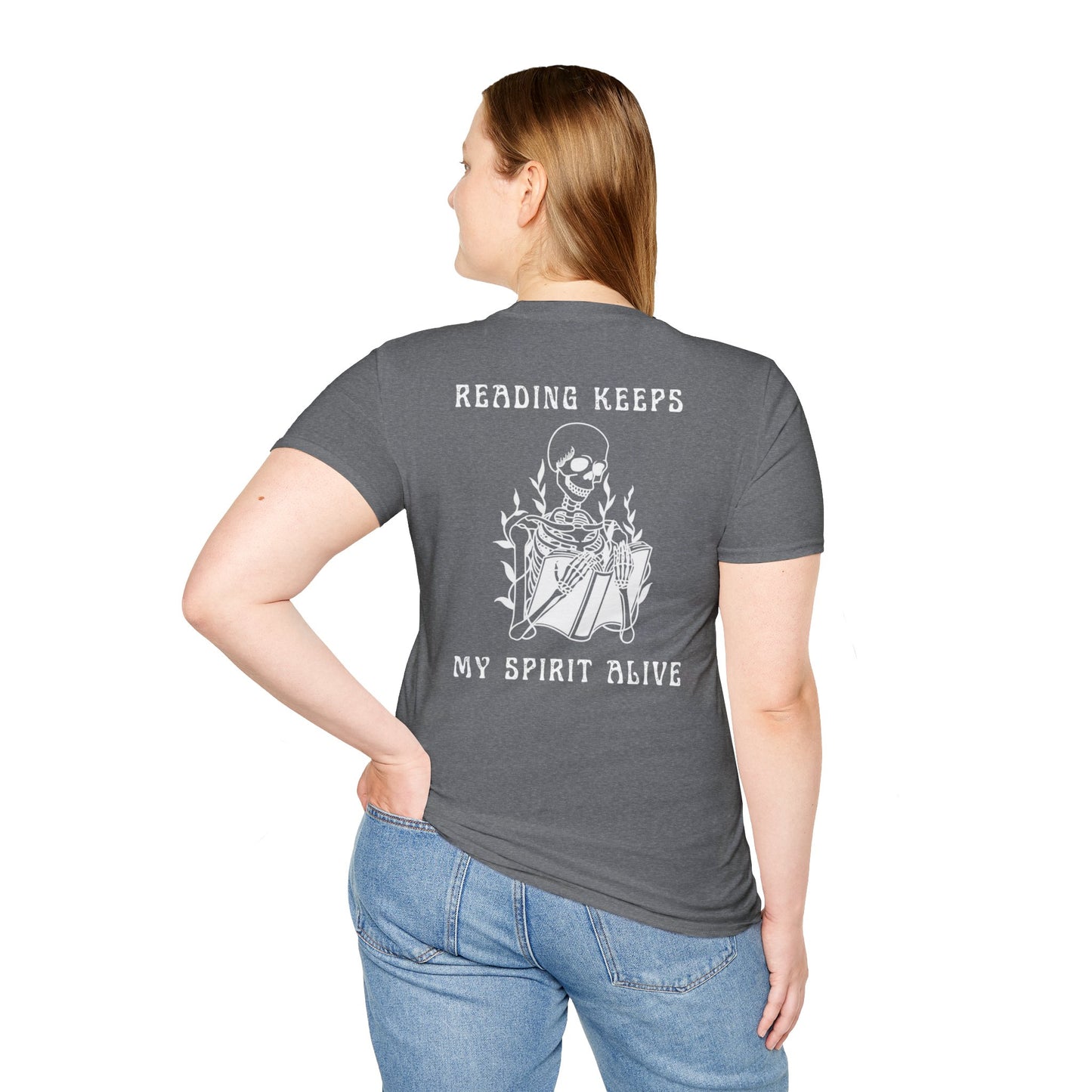 Reading Keeps My Spirit Alive Skeleton Tee – Spooky & Stylish Collection
