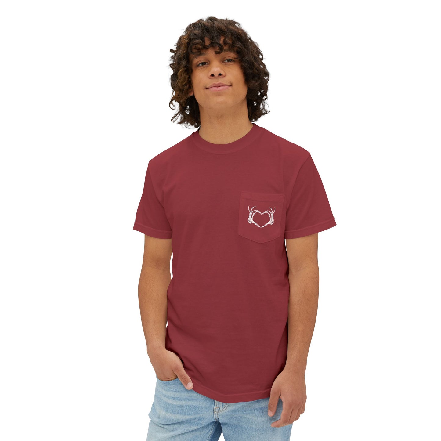 Haunted by My Graveyard Skeleton Hand & Webbed Books Tee – Comfort Colors 6030 Pocket t-shirt