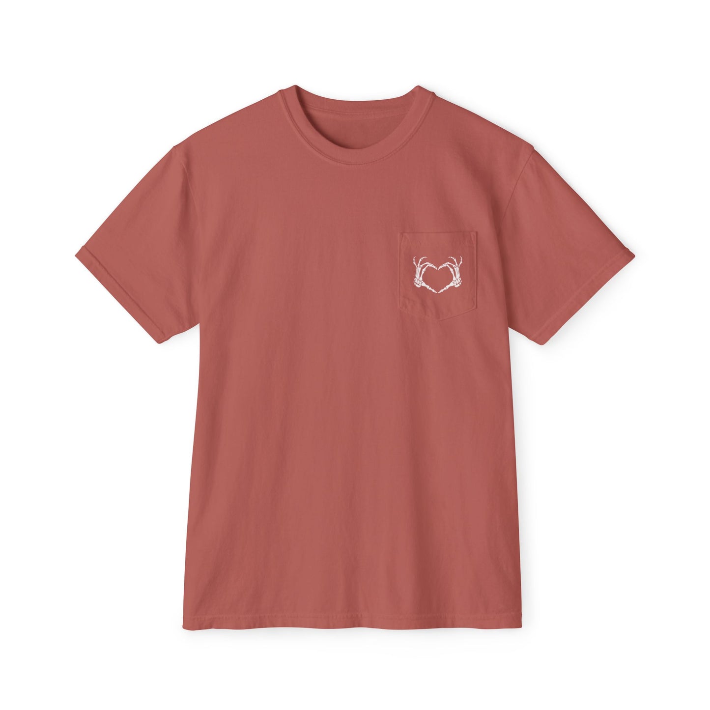 Haunted by My Graveyard Skeleton Hand & Webbed Books Tee – Comfort Colors 6030 Pocket t-shirt
