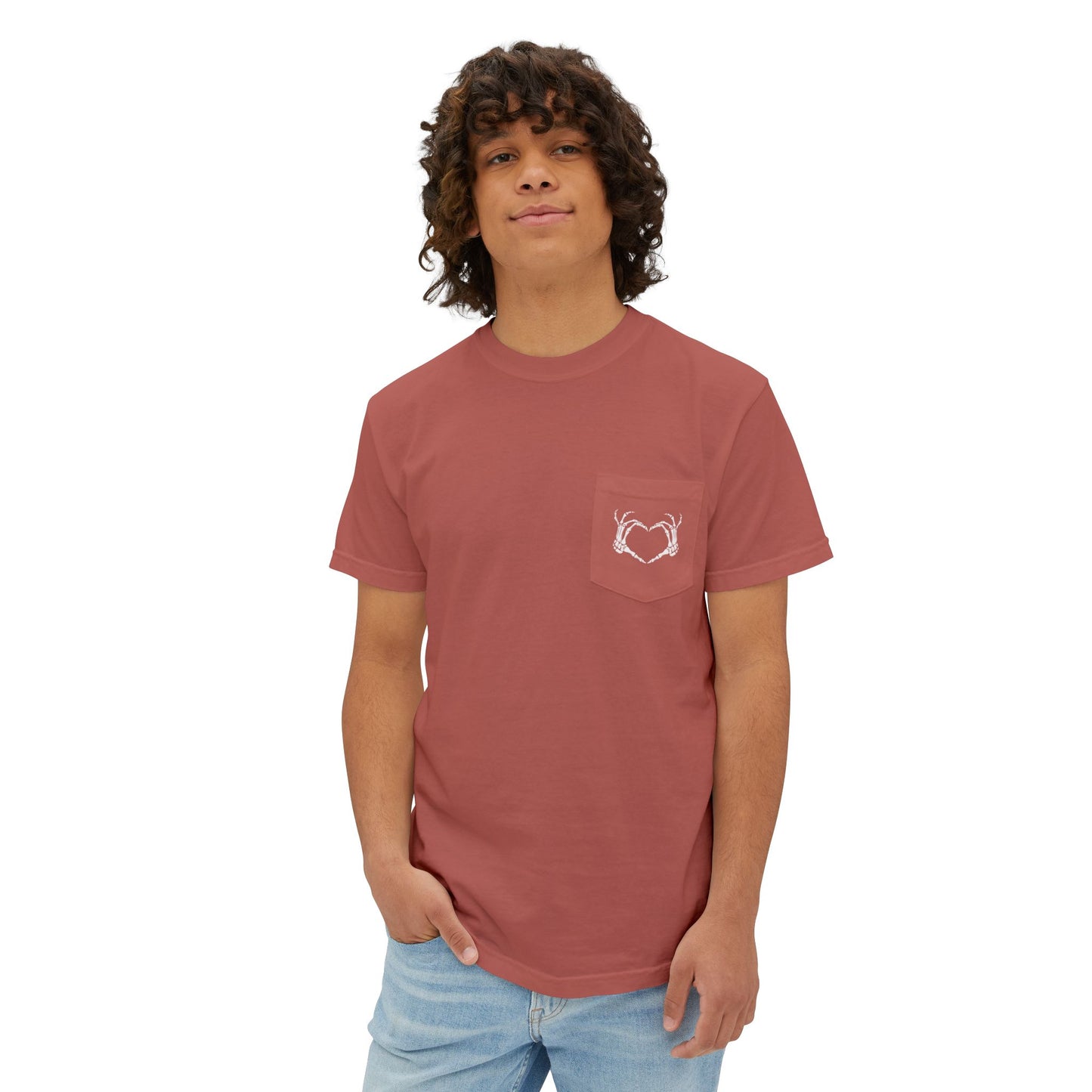 Haunted by My Graveyard Skeleton Hand & Webbed Books Tee – Comfort Colors 6030 Pocket t-shirt