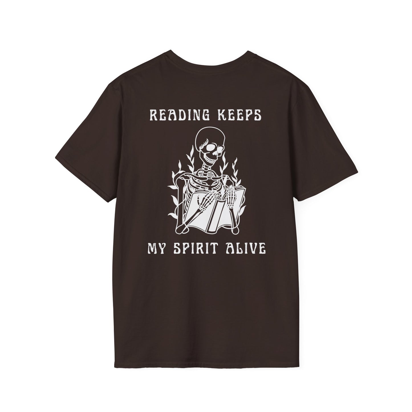 Reading Keeps My Spirit Alive Skeleton Tee – Spooky & Stylish Collection