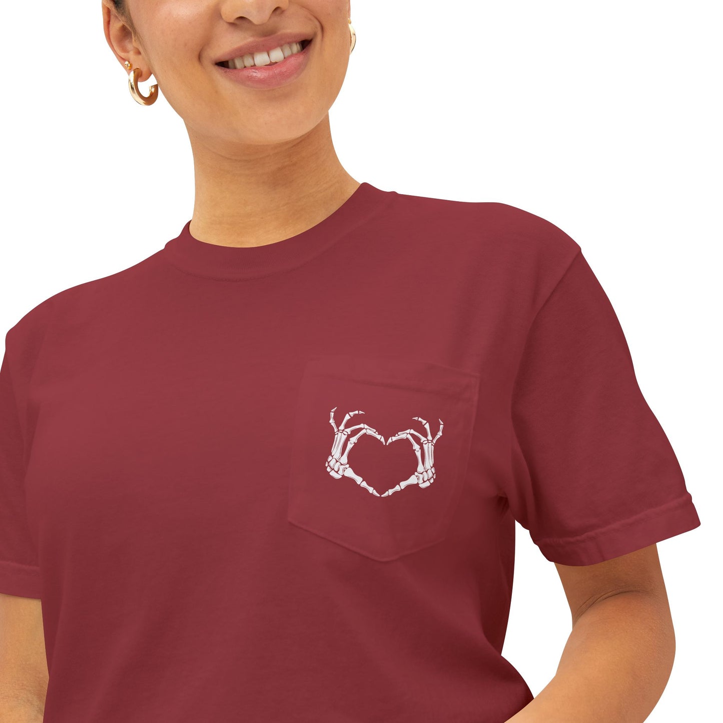 Haunted by My Graveyard Skeleton Hand & Webbed Books Tee – Comfort Colors 6030 Pocket t-shirt