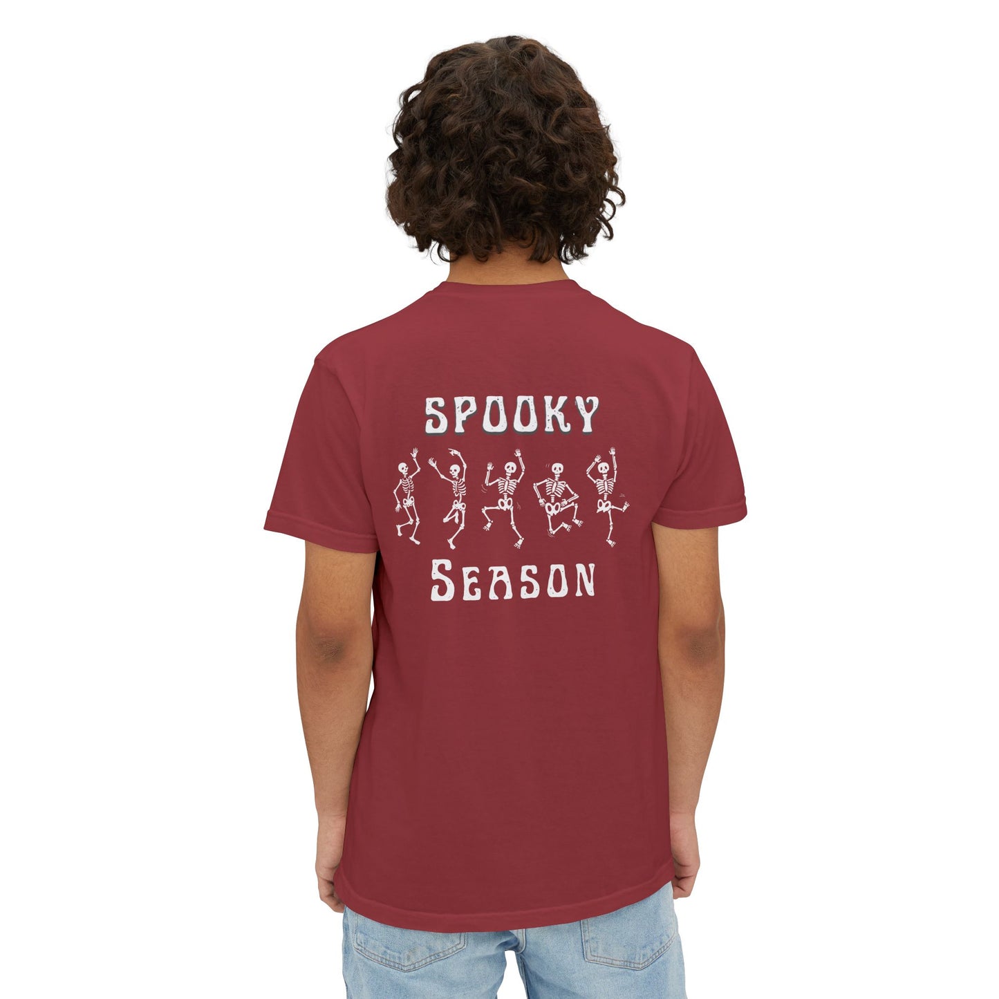 Spooky Season Skeleton Hand & Dancing Skeletons Pocket Tee – Comfort Colors 6030