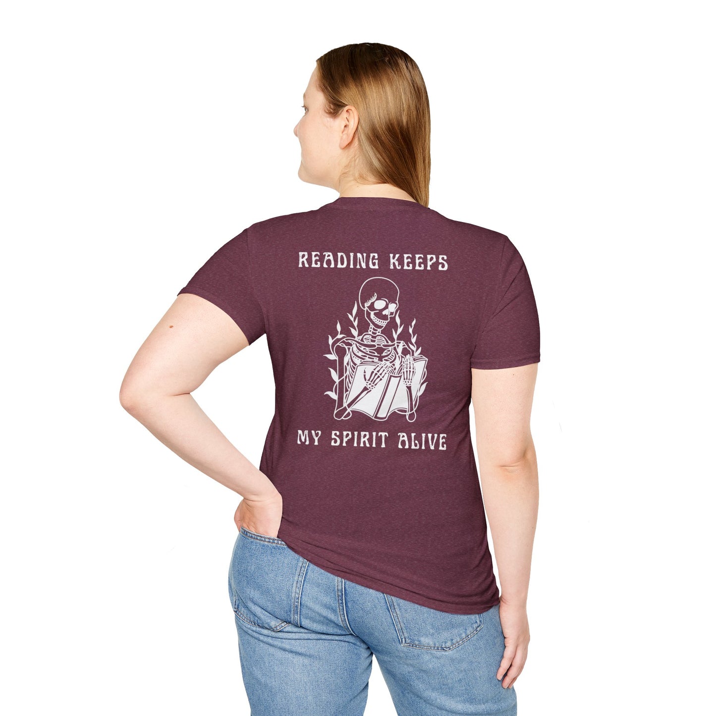 Reading Keeps My Spirit Alive Skeleton Tee – Spooky & Stylish Collection