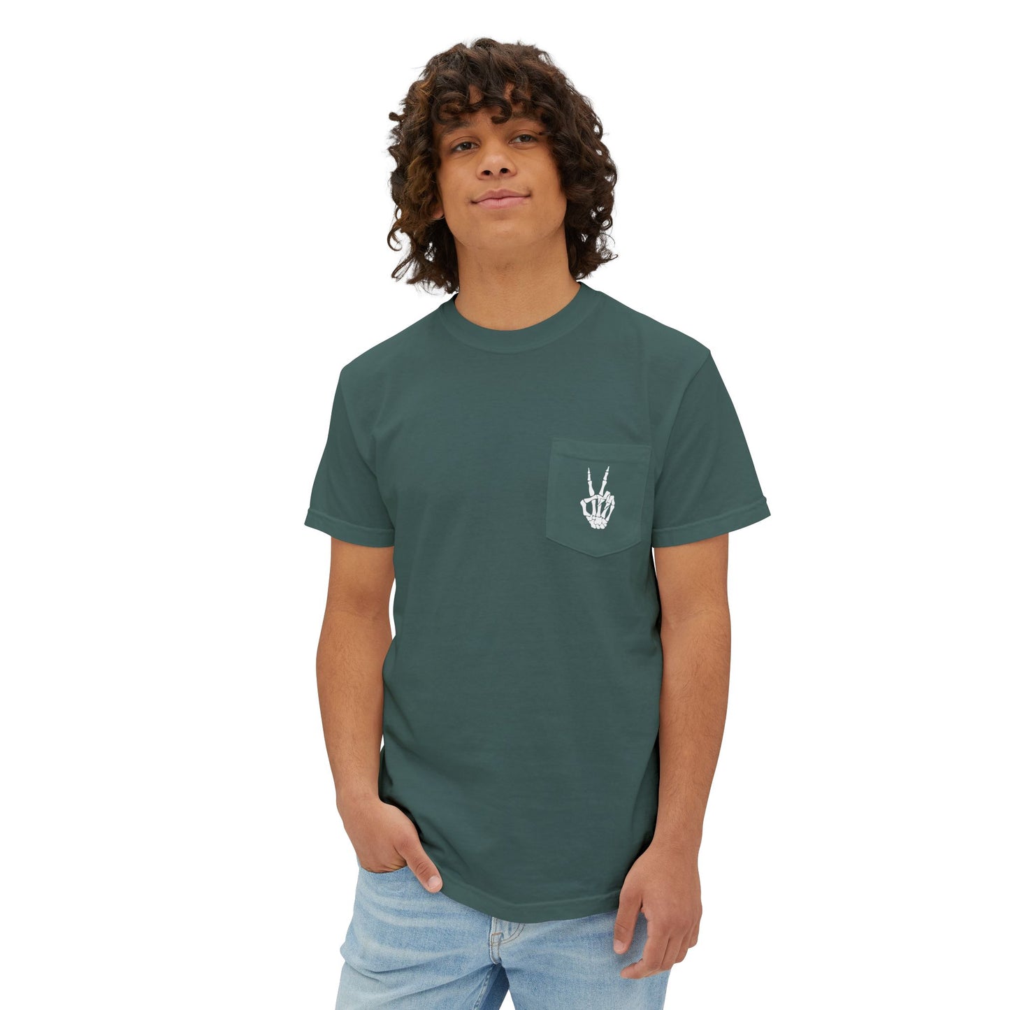 Spooky Season Skeleton Hand & Dancing Skeletons Pocket Tee – Comfort Colors 6030