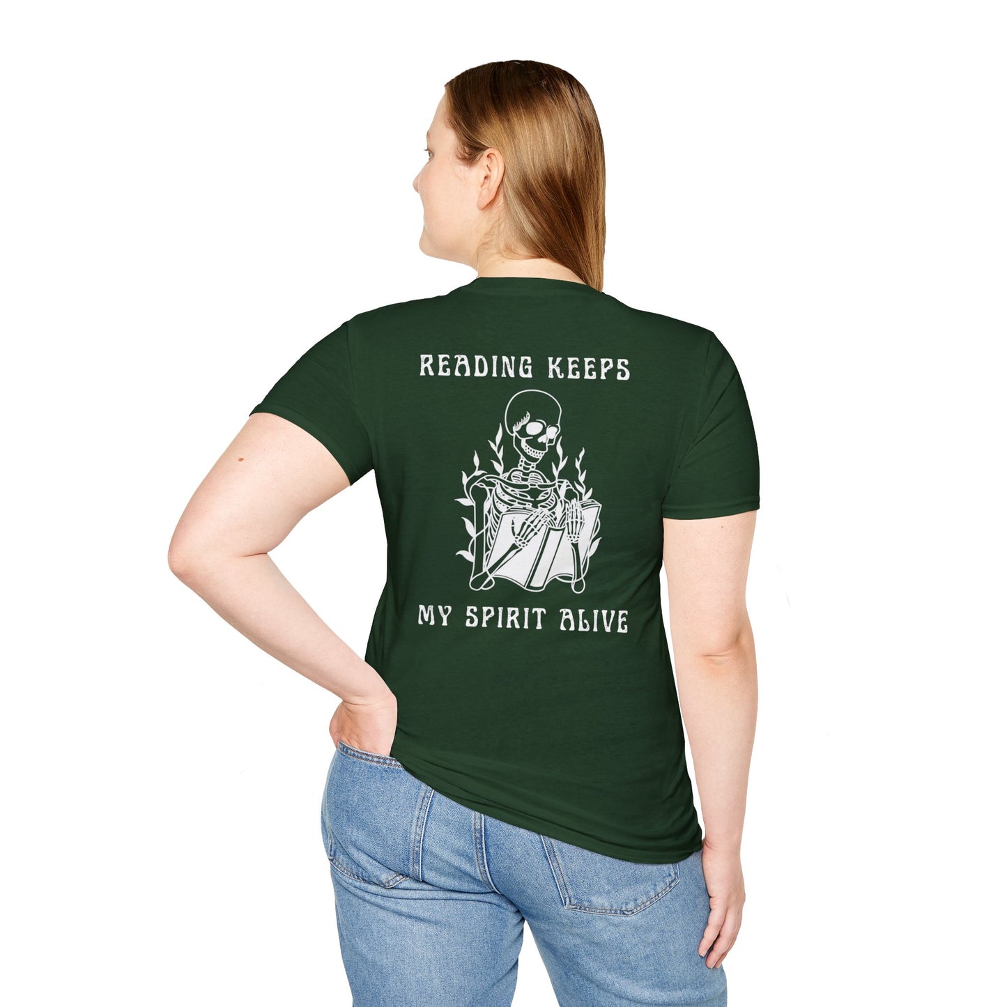 Reading Keeps My Spirit Alive Skeleton Tee – Spooky & Stylish Collection