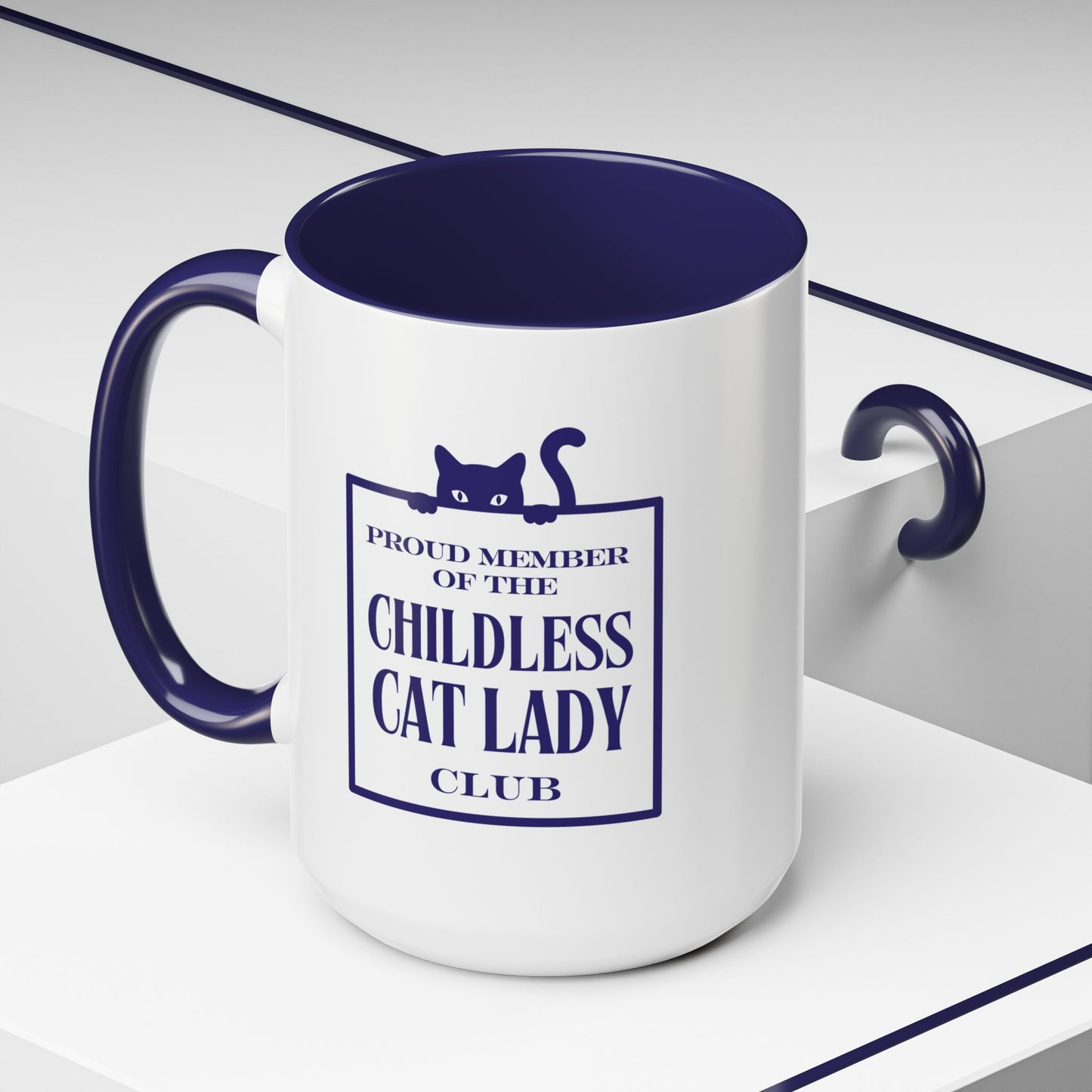 Proud Member of the Childless Cat Lady Club Navy Accent Coffee Mug