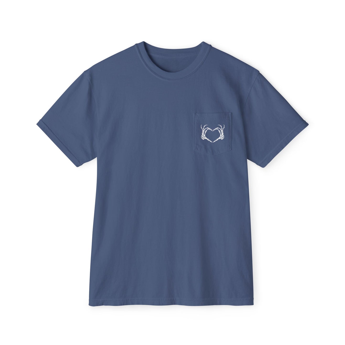 Haunted by My Graveyard Skeleton Hand & Webbed Books Tee – Comfort Colors 6030 Pocket t-shirt