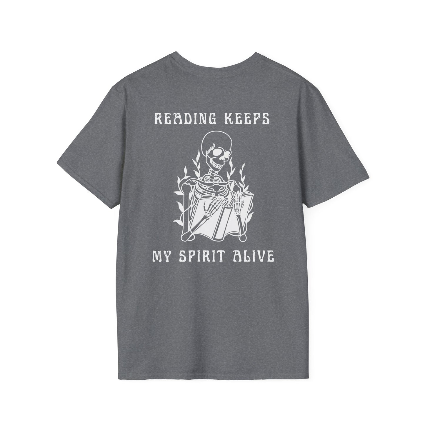 Reading Keeps My Spirit Alive Skeleton Tee – Spooky & Stylish Collection
