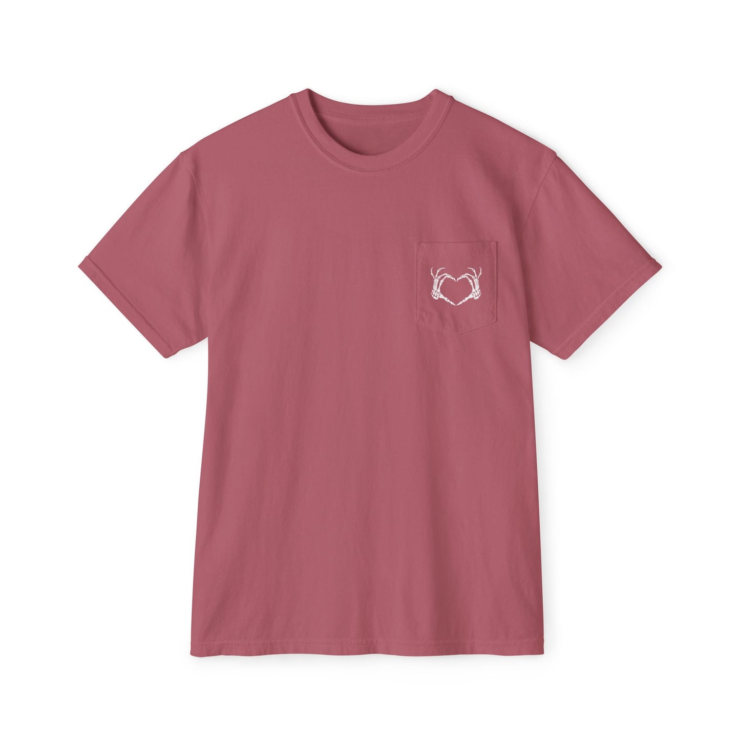 Haunted by My Graveyard Skeleton Hand & Webbed Books Tee – Comfort Colors 6030 Pocket t-shirt