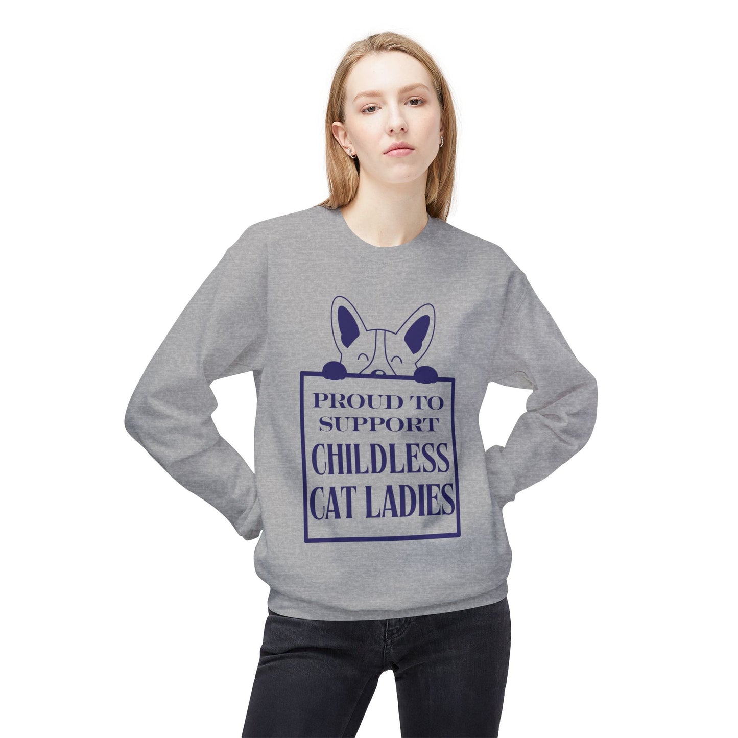 Proud to Support Childless Cat Ladies Unisex Midweight Softstyle Fleece Crewneck Sweatshirt