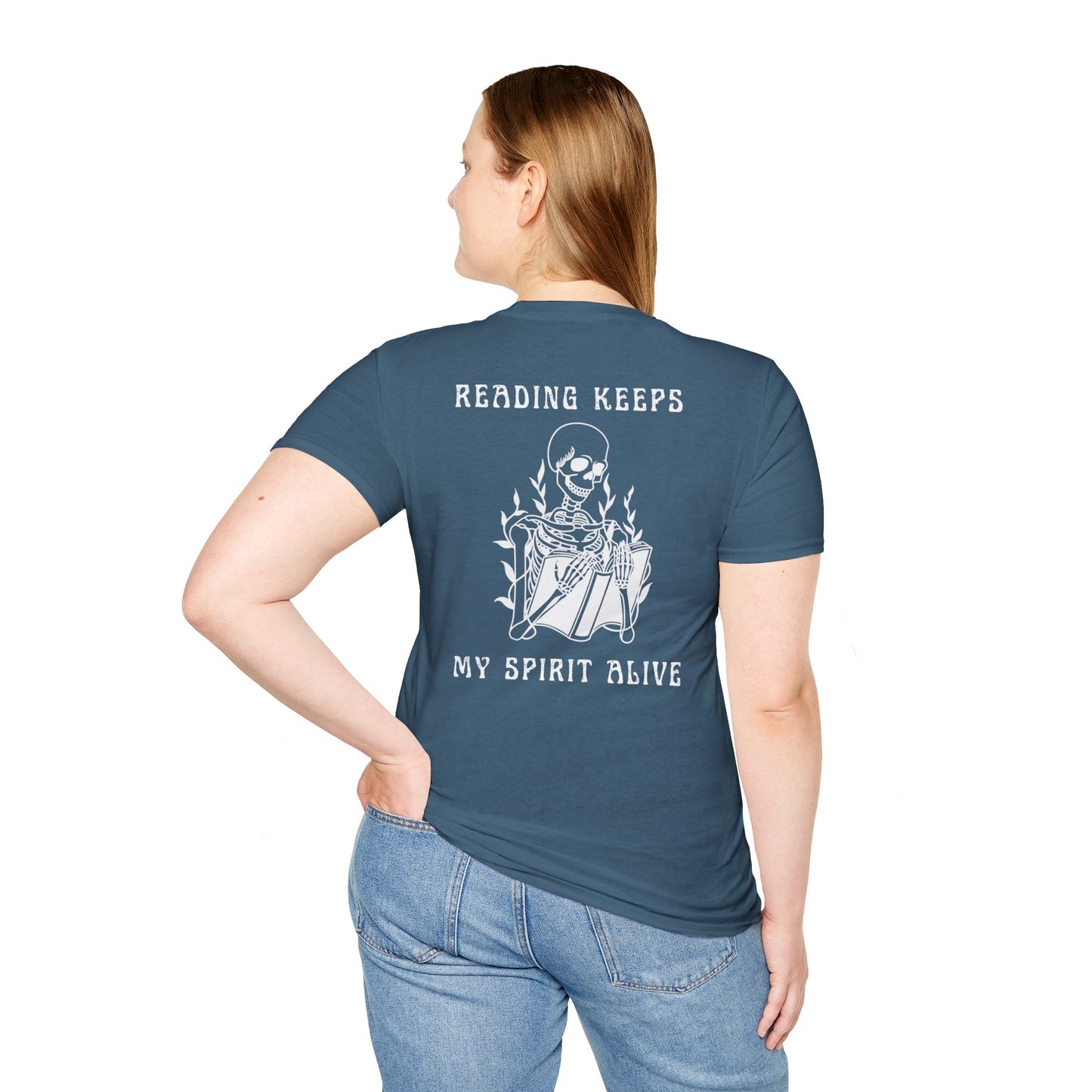 Reading Keeps My Spirit Alive Skeleton Tee – Spooky & Stylish Collection